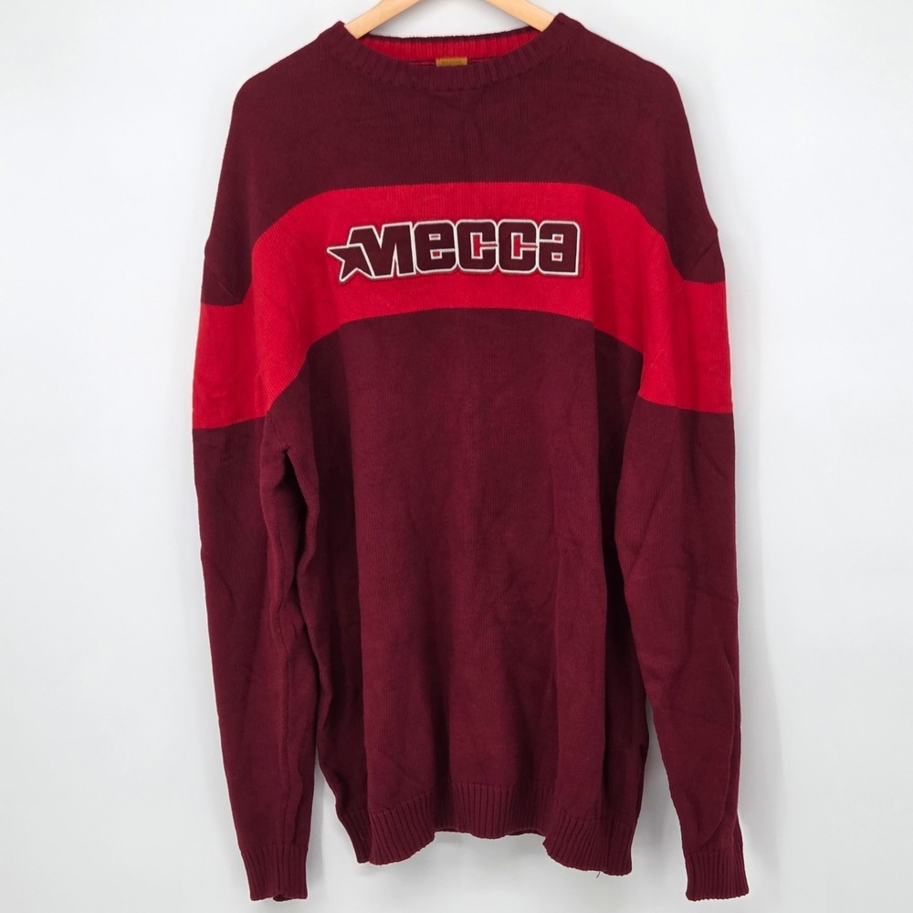 Vintage Mecca USA Sweater Mens Large Crimson Red 90s Hip Hop Streetwear Pristine